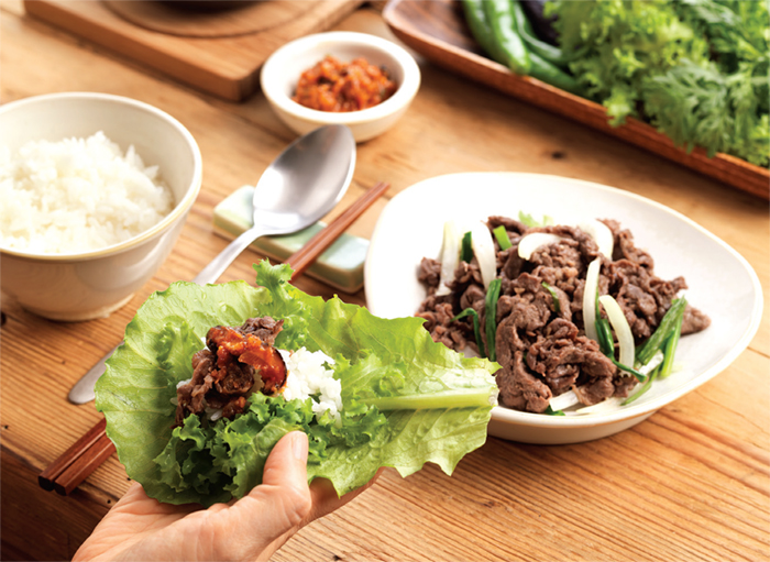 Bulgogi. Stripped or shredded beef marinated with soy sauce-based condiments and grilled.