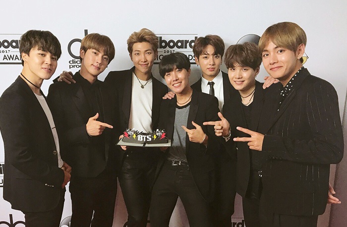 K-pop sensation BTS wins the Top Social Artist award at the 2017 Billboard Music Awards, held at the T-Mobile Arena in Las Vegas on May 21. (Big Hit Entertainment)