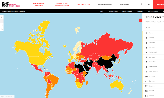 РК заняла первое место среди стран Азии в индексе свободы прессы от «Репортеров без границ»