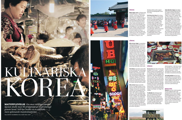 스웨덴 일간지 Svenska Dagbladet이 최근 주말판 기사에서 한국의 음식문화와 관광 명소를 소개했다.