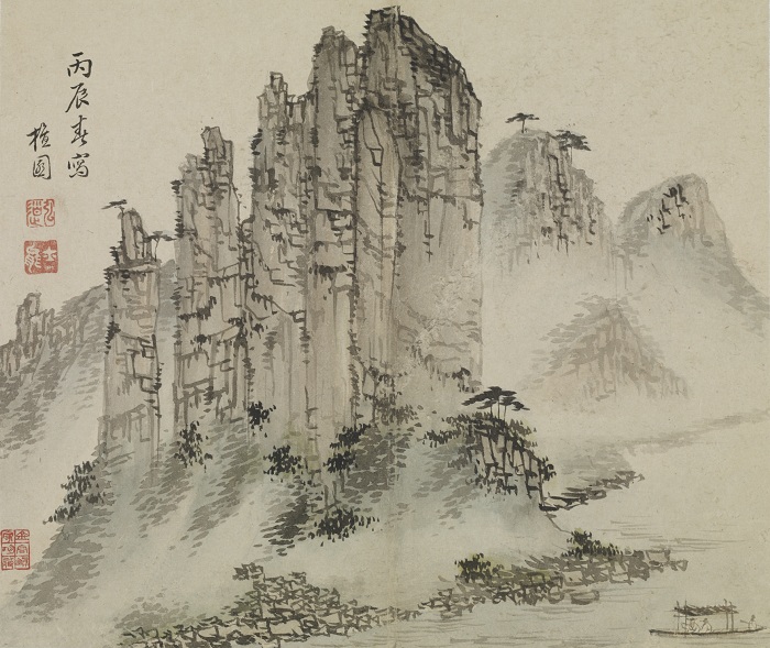 김홍도의 옥순봉도. 옥순봉은 충청북도 제천에 있으며 오늘날에도 많은 산행객들이 몰리는 명소다.(사진 국립 청주박물관 제공)