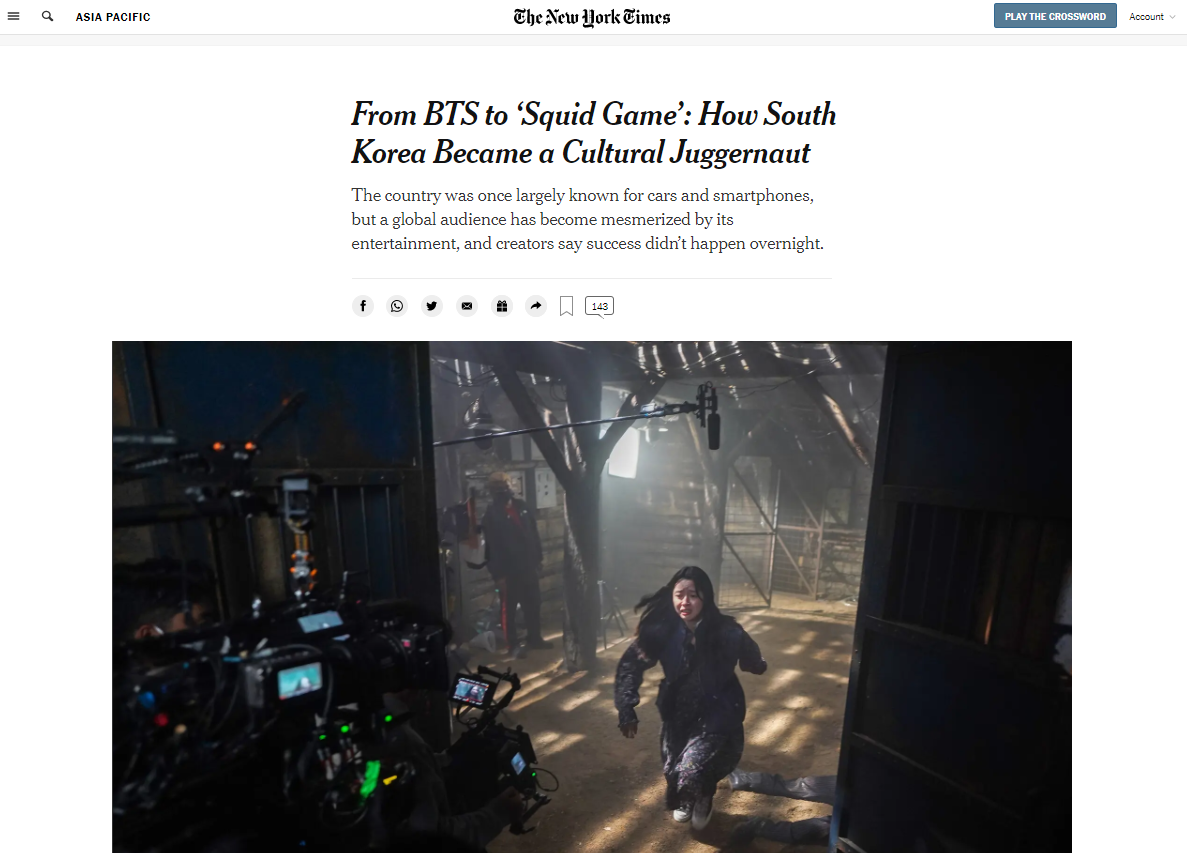 New York Times: от BTS до «Игры в кальмара»: как Южная Корея стала мировым  культурным гигантом : Korea.net : The official website of the Republic of  Korea