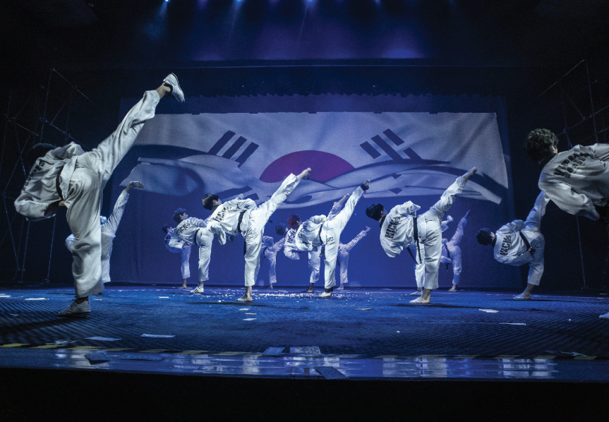 Taekwondo athletes competing in the Poomsae division in the training facility of Jincheon National Training Center.