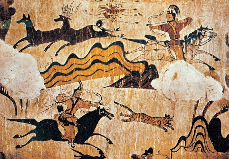 A Painting of Hunting Scenes in the Tomb of the Dancers (Goguryeo, 5th Century)