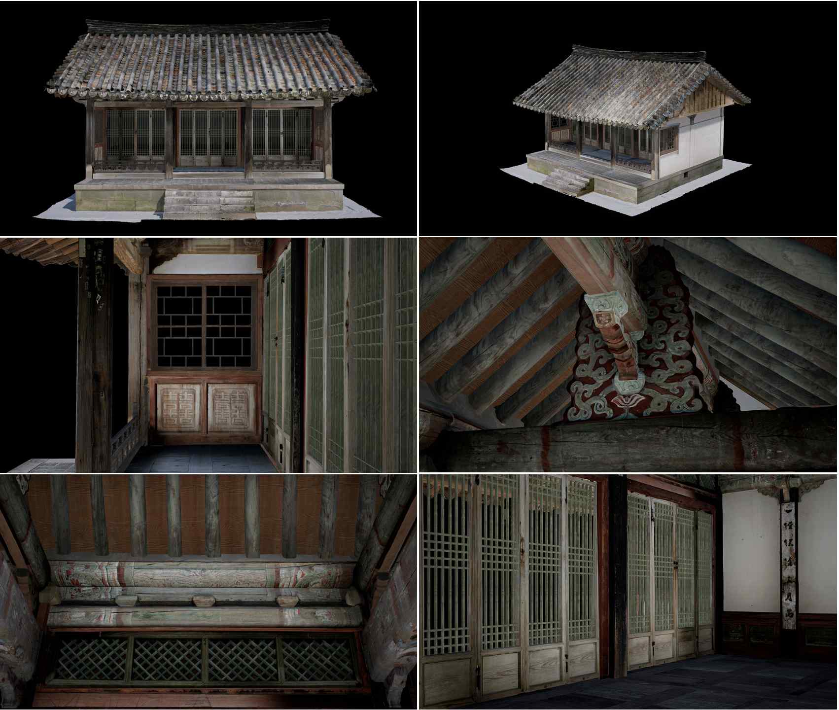 ﻿3D-скан Кванвольдана, королевского святилища династии Чосон. Несмотря на относительно простую деревянную структуру, он отличается красочным внутренним дизайном. / Фото: Администрация национального наследия РК