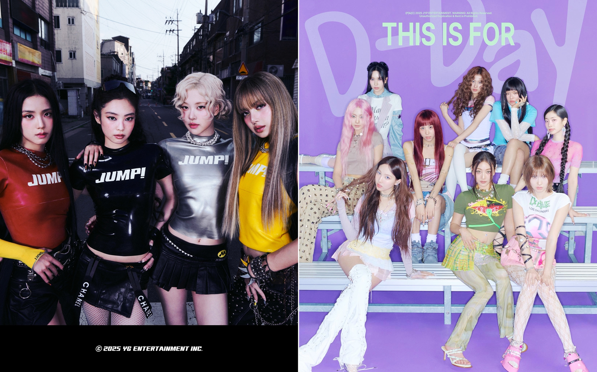 ﻿Женские K-POP группы BLACKPINK (слева) и TWICE. / Фото: YG Entertainment и JYP Entertainment