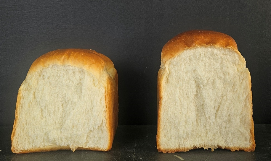 Администрация развития сельских районов РК с помощью метода скоростной селекции вывела новый сорт мягкой пшеницы «Ирум». На фото сравнение хлеба из сортов «Ирум» (справа) и «Пэккан». / Фото: Администрация развития сельских районов РК 
