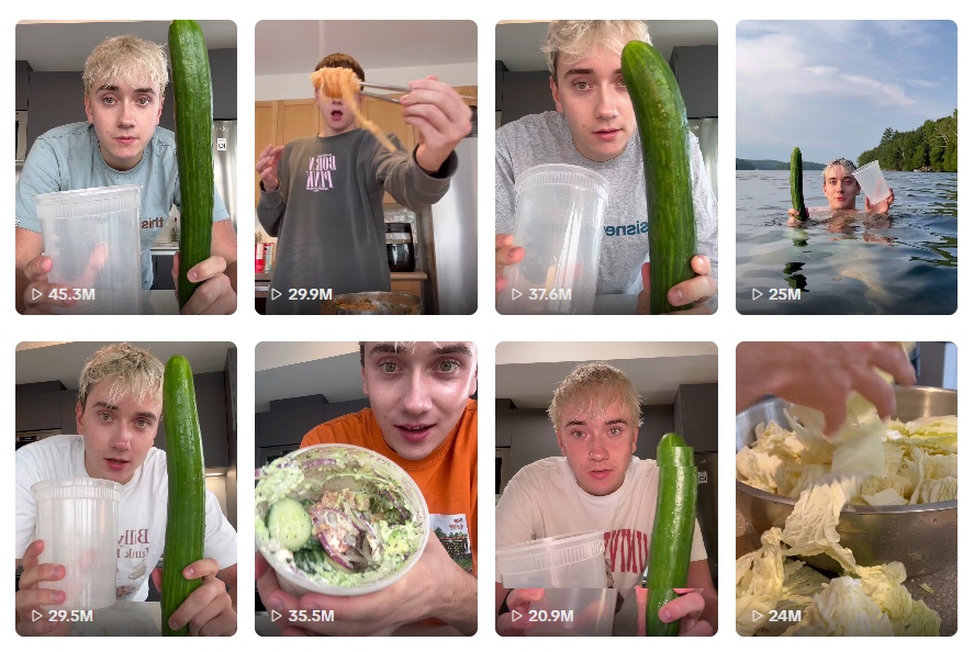 Канадский блогер Логан Моффитт показывает свой рецепт салата из огурцов в TikTok. / Фото: TikTok Логана Моффита 