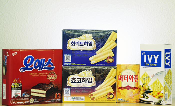 왼쪽부터 오예스, 쵸코하임, 화이트하임, 버터와플, 아이비 