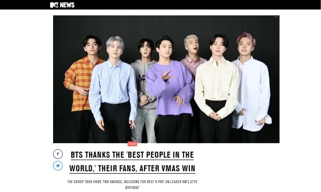 BTS стали призерами MTV Video Music Awards 2021 третий год подряд