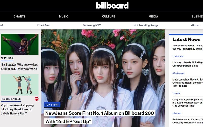 Согласно последнему чарту, опубликованному Billboard 2 августа (по местному времени), второй мини-альбом NewJeans «Get Up» стал лидером чарта «Billboard 200». / Фото: Сайт Billboard