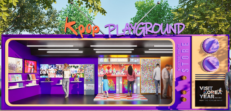 С 31 мая по конец сентября на известных фестивалях по всей Корее пройдут мероприятия «K-POP PLAYGROUND». На фото pop-up store (временный магазин) «K-POP PLAYGROUND». / Фото: Министерство культуры, спорта и туризма РК