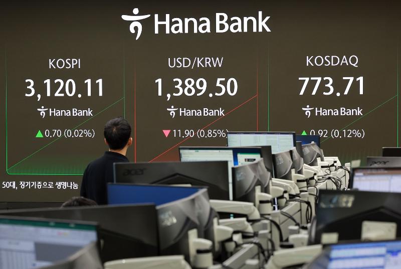 ﻿Дилинговый центр в главном офисе Hana Bank в районе Чун-гу, Сеул, 4 августа. / Фото: Рёнхап