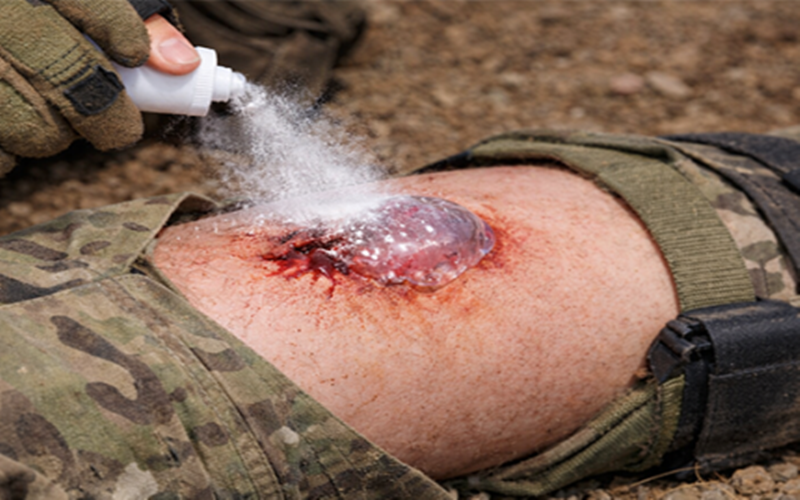 Ученые Корейского передового института науки и технологий (KAIST) разработали порошкообразное гемостатическое средство, которое останавливает кровотечение за секунду. На фото иллюстрация концепта средства. / Фото: KAIST 