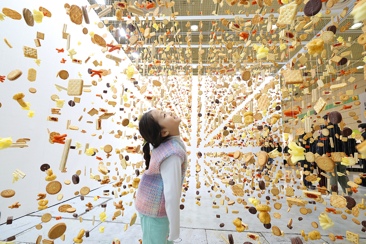 14 января ребенок рассматривает произведение художника Пак Сон Ги &laquo;An Aggregation-treat&raquo; на 14-м Международном фестивале скульптуры в Сеуле, который проходит в выставочном центре COEX в районе Каннам-гу.